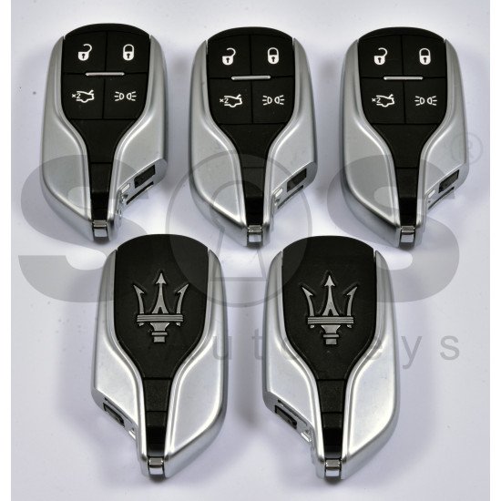 OEM Smart Key for Maserati Buttons:4 / Frequency:433MHz / Transponder:HITAG2/ ID46/ PCF7953 / Blade signature:CY24 / Immobiliser System:BCM / Keyless Go