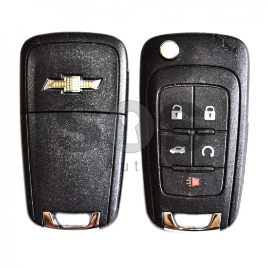 OEM Flip  Key for Chevrolet Buttons:4+1 / Transponder:PCF Type E / Frequency:433MHz / Blade signature:HU100 / Immobiliser System:BCM / Part No:13587072 / Keyless GO (Automatic Start)