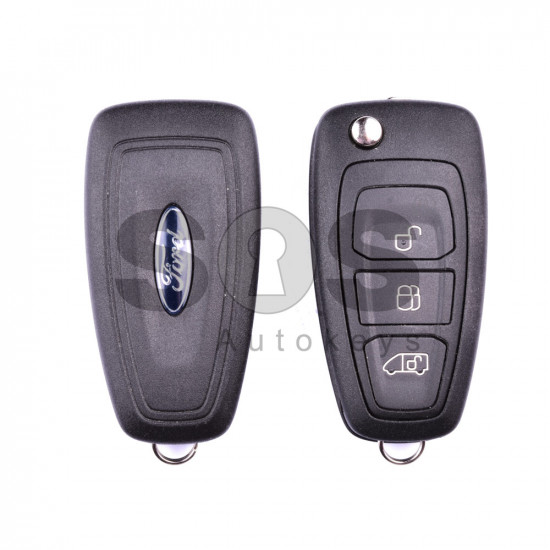 OEM Flip Key for Ford Transit 2015+ Buttons:3 / Frequency:433 MHz / Transponder:PCF 7945 / Blade signature:HU101 / Immobiliser System:Dashboard / Part No: 2149959 / 2013328 / GK2T-15K601-AB / GK2T-15K601-AC / GK2T-15K601-BB / Logo less 