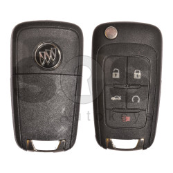 OEM Flip Key for Buick (GM) / Buttons:5 / Frequency: 315MHz /Transponder: HITAG2/ ID46 / Blade signature: HU100 / Immobiliser System: BCM / Part No: 13500224 / Keyless GO (Automatic Start)
