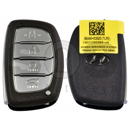 OEM Smart Key for Hyundai Tucson 2020+ Buttons:4 / Frequency: 433MHz / Transponder:HITAG3/ NCF2951X/ NCF2952X / Blade signature:HY22 / Part No:95440-D3520 / Keyless Go / Automatic Start 