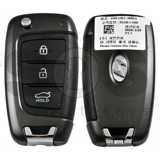 OEM Flip Key for Hyundai Sonata 2020+ Buttons:3 / Frequency:433MHz / Transponder: PCF7938/HITAG 3   / Blade signature: / Immobiliser System:Immobiliser Box / Part No:  95430-L1200