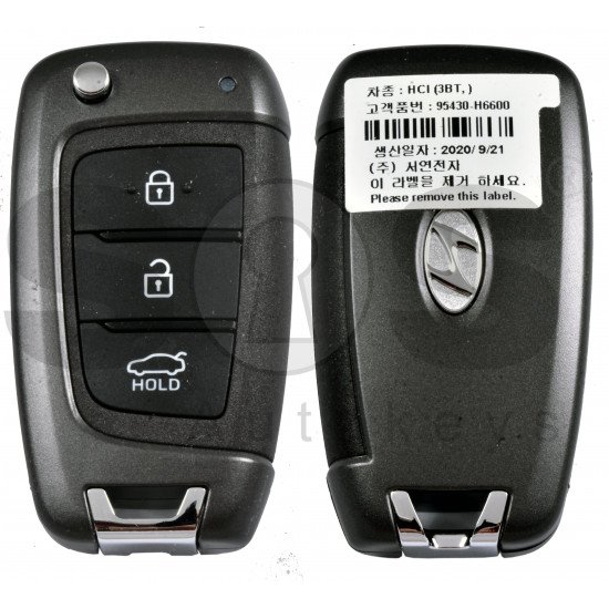 OEM Flip Key for Hyundai Accent 2018-2020  Buttons:3 / Frequency:433MHz / Transponder: No Transponder / Part No: 95430-H6600