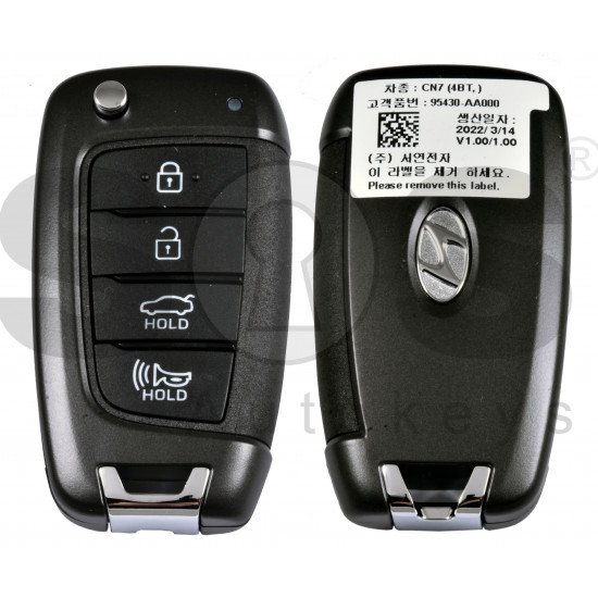 OEM Flip Key for Hyundai Elantra 2021 Buttons:4 / Frequency:433MHz / Transponder:  No Transponder / Part No:   95430-AA000