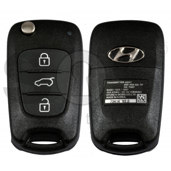 OEM Flip Key for Hyundai I30 2012 Buttons:3 / Frequency:433MHz / Transponder:PCF 7936/ HITAG2/ ID46   / Part.No : 95430-2L630