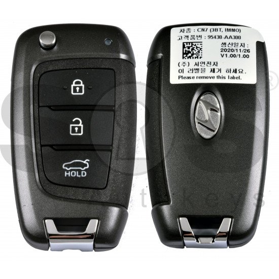 OEM Flip Key for Hyundai Elantra 2021 Buttons:3 / Frequency:433MHz / Transponder:  RF430 (8A) / Part No:   95430-AA300