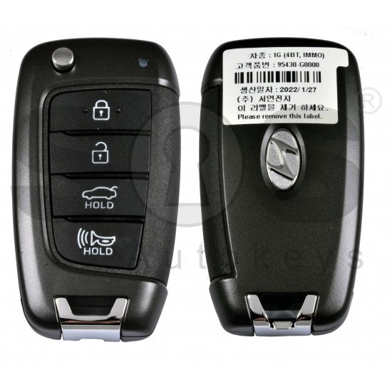 OEM Flip Key for Hyundai  Grandeur 2018 Buttons:4 / Frequency:433MHz / Transponder:  PCF7938/HITAG3 / Part No:   95430-G8000