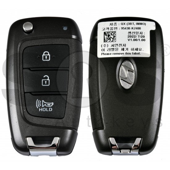 OEM Flip Key for Hyundai VENUE 2020 Buttons:2+1 / Frequency:433 MHz / Transponder:PCF7939M/HITAG AES /   Part No 95430-K2400