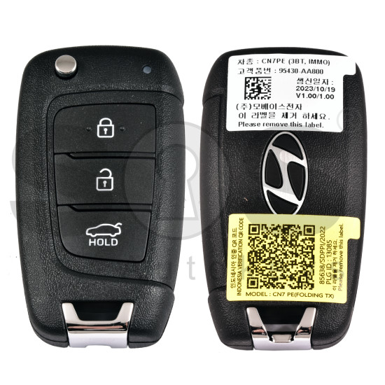 OEM Flip Key for Hyundai ELANTRA 2024 Buttons:3 / Frequency:433 MHz / Transponder:TIRIS RF430(8A) /  / Part No 95430-AA800	