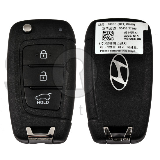 OEM Flip Key for Hyundai  Buttons:3/ Frequency:433 MHz / Transponder:  TIRIS RF430 (8A)    / Part No : 95430-T7200