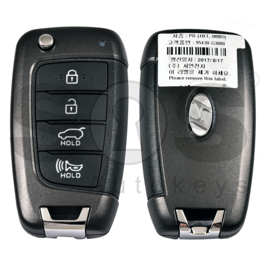 OEM Flip Key for Hyundai ELANTRA 2020+ Buttons:4 / Frequency:433 MHz / Transponder:  TIRIS DST40 / Blade signature: / Part No 95430-G3000	