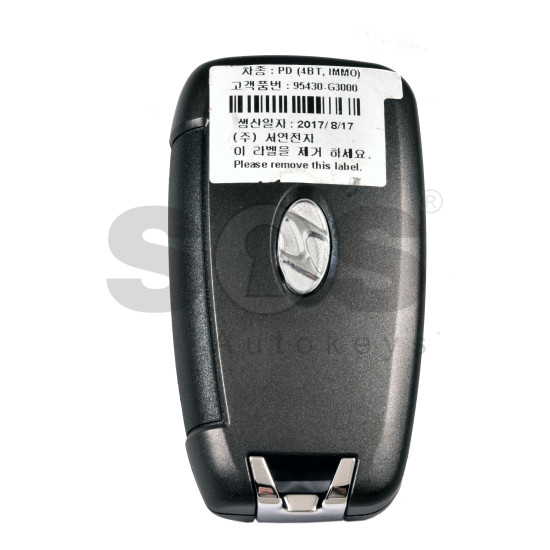 OEM Flip Key for Hyundai ELANTRA 2020+ Buttons:4 / Frequency:433 MHz / Transponder:  TIRIS DST40 / Blade signature: / Part No 95430-G3000	
