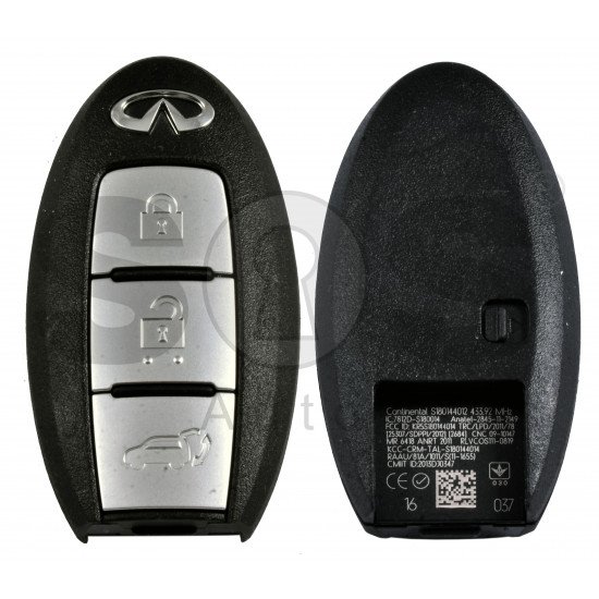 OEM Smart Key for Infiniti QX70 2012-2018 Buttons:3 / Frequency:434MHz / Transponder:PCF7952/HITAG 3 / Blade signature:NSN14 /FCC ID: KR5S180144014