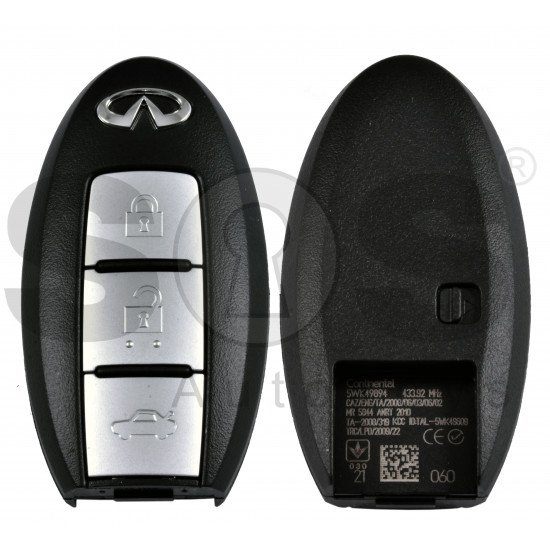 OEM Smart Key for Infiniti G35 2010 Buttons:3  / Frequency:434MHz / Transponder: PCF7952/HITAG 2 / Blade signature:NSN14 /Part No: 285E3-JJ70E	