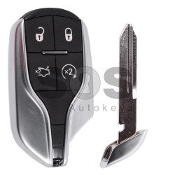 OEM Smart Key for Maserati Buttons:4 / Frequency: 433MHz / Transponder: HITAG2/ ID46/ PCF7953 / Blade signature: CY24 / Immobiliser System: BCM / Part No: TIK-MAS-02 / Keyless Go ( Automatic Start )