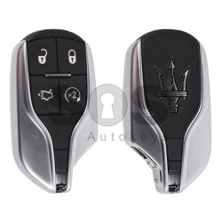 OEM Smart Key for Maserati Buttons:4 / Frequency: 433MHz / Transponder: HITAG2/ ID46/ PCF7953 / Blade signature: CY24 / Immobiliser System: BCM / Part No: TIK-MAS-02 / Keyless Go ( Automatic Start )