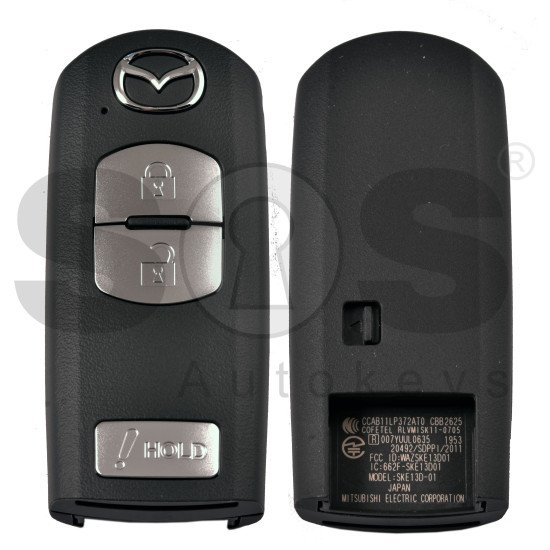 OEM Smart Key for Mazda CX5 2013 Buttons:3 / Frequency: 315MHz / Transponder: HITAG PRO/ PCF 7953 /   FCC ID: WAZSKE13D01 / Part No : KDY3-67-5DY / Keyless Go