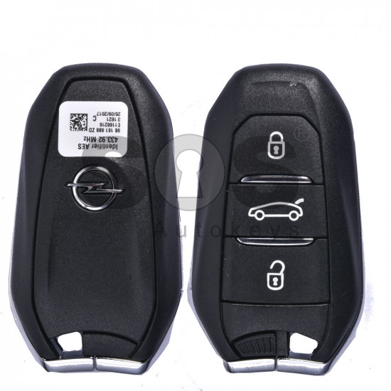 OEM Smart Key for Opel Grandland X Buttons:3 / Frequency:433MHz / Transponder:HITAG AES/ PCF7953 / FCCID: IM2A / Blade signature:VA2/HU83 / Immobiliser System:BCM / Part No: 98 161 688 ZD / Keyless Go 