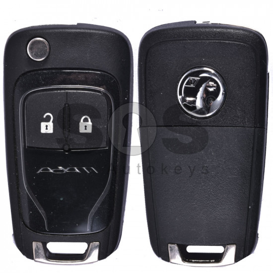 OEM Flip Key for Vauxhall Adam Buttons:2 / Frequency:433MHz / Transponder: HITAG2/ ID46 / Blade signature:HU100 / Immobiliser System:BCM / Part No: 13384022 (Black)