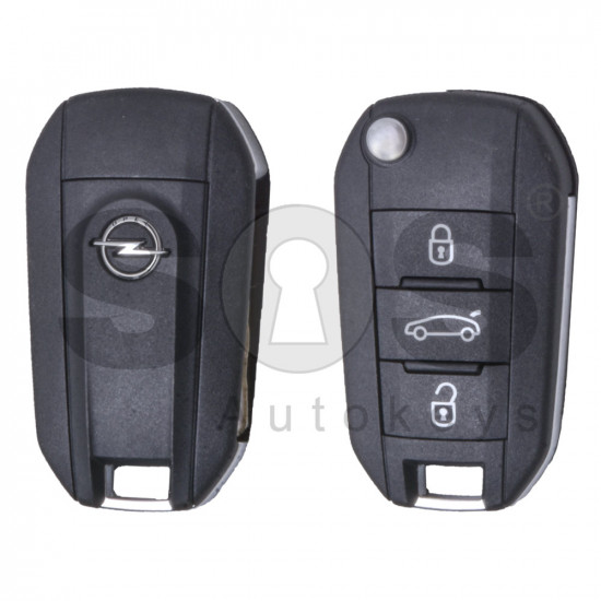OEM Flip Key for Opel Buttons:3 / Frequency: 433MHz / Transponder: HITAG 128-bit AES / Blade signature: HU83  /Pre-cutted/ / Part No: 02.678.610 / 3641363 / 39084009 / 39084011 / 98 178 596 80/ 9811802177