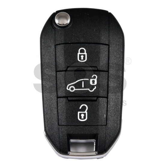 OEM Flip Key for Peugeot / Buttons:3 / Frequency:434 MHz / Transponder: NCF296A/HITAG AES  /  Part No: 98 512 904 80/9851290480 