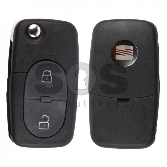 Flip Key for Seat Buttons:2 / Frequency:434MHz / Transponder:ID48/ID48 CAN / Blade signature:HU66 / Immobiliser System: Dashboard / Part No:1J0959753A  (Remote Only)