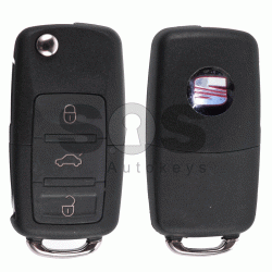 OEM Flip Key for Seat Toledo Buttons:3 / Frequency:434MHz / Transponder:ID48/ID48 CAN / Blade signature:HU66 / Immobiliser System:Dashboard / Part No:1J0 959 753 DA   (Remote Only)