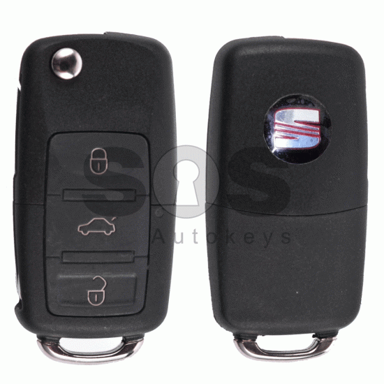 OEM Flip Key for Seat Buttons:3 / Frequency:434MHz / Transponder:ID48/ID48CAN / Blade signature:HU66 / Immobiliser System: Dashboard / Part No: 1J0959753N (Remote Only)