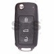 OEM Flip Key for Skoda Citigo Buttons:3 / Frequency:434MHz / Transponder:ID48 / Blade signature:HU66 / Immobiliser System: Dashboard UDS / Part No: 3T0837202L/ 3T0837202C