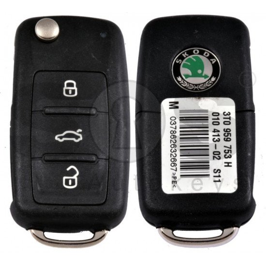 OEM Flip Key for Skoda   UDS Buttons:3 / Frequency:434MHz / Transponder: Megamos Crypto/ ID48 / Blade signature:HU66 / Part No: 3T0 837 202H