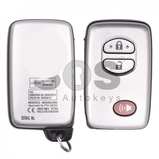 OEM Smart Key for Toy Corolla Buttons:2+1 / Frequency:433MHz / Transponder:4D67 80-Bit / First Page:98 / Part No:89904-60780/89904-60220 / Model:B77EA / Keyless Go