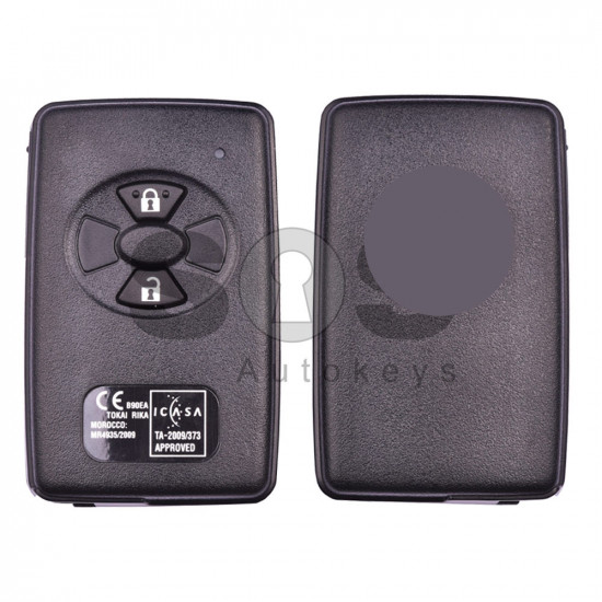 OEM Smart Key for Toy Rav 4 Buttons:2 / Frequency:434 MHz / Transponder:4D67 80-Bit / First Page:98 / Model B90EA / Blade Signature:TOY48 / Immobiliser System:Smart System / Part No:89904 - 02080/89904-12170 / Keyless Go