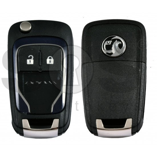 OEM Flip Key for Vauxhall  Adam Dark Blue Buttons:2 / Frequency: 433MHz / Transponder: PCF7937/ HITAG2/ID46 / Blade signature: HU100 / Immobiliser System: BCM / Part No:  13401818 VALEO