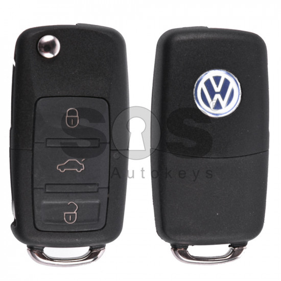 Flip Key for VW Buttons:3 / Frequency:433MHz / Transponder:ID48/ID48CAN / Blade signature:HU66 / Immobiliser System: Dashboard / Part No: 1J0959753AH (Remote Only)
