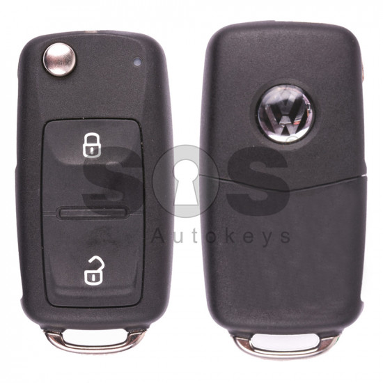 OEM Flip Key for VW UDS Buttons:2 / Frequency: 434MHz / Transponder: ID48 / Blade signature: HU66 / Immobiliser System: Dashboard / Part No: 7E0837202AF/ 7E0837202AD
