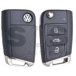 OEM Flip Key for VW Buttons:3 / Frequency:434MHz / Transponder:MEGAMOS 88 / AES / Blade signature:HU66 / Immobiliser System:MQB / Part No: 5G0959753BJ/ 5G0959753AA/ 5G0959753