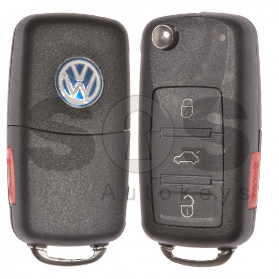 Flip Key for Volkswagen Touareg/ Phaeton Buttons:3+1 (Panic) / Frequency: 433MHz / Transponder: HITAG2/ PCF7946/ ID46 / Blade signature:HU66 / Immobiliser System:KESSY / Part No: 3D0959753AK/ 3D0959753AA/ 3D0959753AM