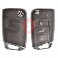 OEM Flip Key for VW Golf Buttons:3 / Frequency:434MHz / Transponder:MEGAMOS 88/ AES / Blade signature:HU162T / Immobiliser System:MQB / Part No: 5G6959752AB / Keyless GO