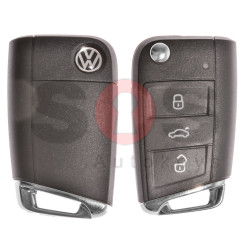 OEM Flip Key for VW Golf Buttons:3 / Frequency:434MHz / Transponder:MEGAMOS 88/ AES / Blade signature:HU162T / Immobiliser System:MQB / Part No: 5G6959752AB / Keyless GO