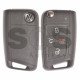 OEM Flip Key for VW Buttons:3+1 / Frequency: 315MHz / Transponder: MEGAMOS 88/ AES / Blade signature: HU66 / Immobiliser System: MQB / Part No: 5G0959753BD / 5G0959753BE / KEYLESS GO