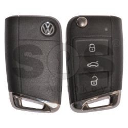 OEM Flip Key for VW Golf 7 Buttons:3 / Frequency:315MHz / Transponder:MEGAMOS 88/ AES / Blade signature:HU66 / Immobiliser System:MQB / Part No: 5G0959753AE / Keyless GO