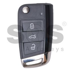 OEM Flip Key for VW Passat Buttons:3 / Frequency: 434MHz / Transponder: Megamos 88/ AES / Blade signature: HU162T / Part No: 56D959752 / Keyless GO