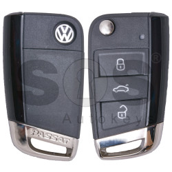 OEM Flip Key for VW Passat Buttons:3 / Frequency: 434MHz / Transponder: Megamos 88/ AES / Blade signature: HU162T / Part No: 56D959752 / Keyless GO