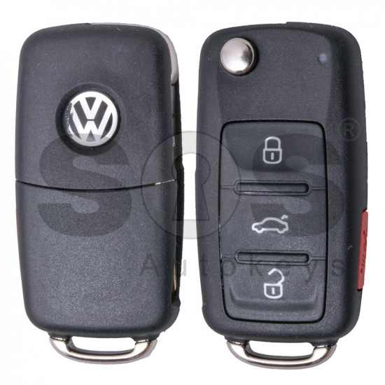 Flip Key for Volkswagen UDS Buttons:3+1 (Panic) / Frequency: 315MHz / Transponder: Megamos Crypto/ ID48 / Blade signature: HU66 / Part No: 5K0837202AK  / Keyless GO
