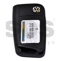OEM Flip Key for Skoda Fabia Buttons:3 / Frequency:434MHz / Transponder:MEGAMOS 88/ AES / Blade signature:HU66 / Immobiliser System:MQB / Part No: 6V0959753D
