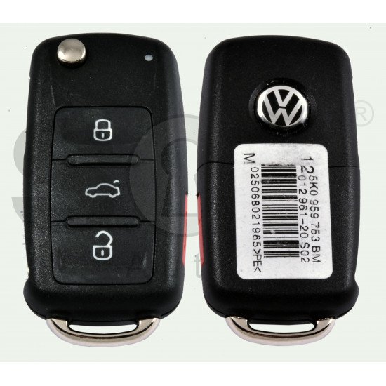 Flip Key for VW MQB Buttons:3+1P / Frequency:315MHz / MEGAMOS AES / KEYLESS GO / Blade signature:HU66 / Immobiliser System: Dashboard / Part No: 5K0959753BM