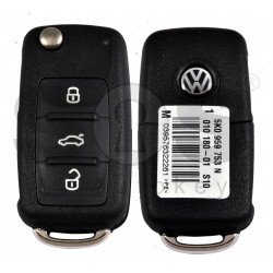 OEM Flip Key for VW UDS Buttons:3 / Frequency:434MHz / Transponder:ID48/  Blade signature:HU66 / Immobiliser System: Dashboard / Part No: 5K0 837 202 Q
