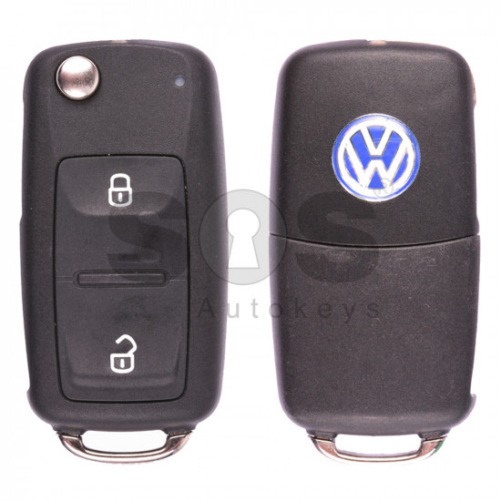 Key Shell (Complete - Flip) for VW Buttons:2 / Blade signature: HU66 / (Square) / (With Logo)