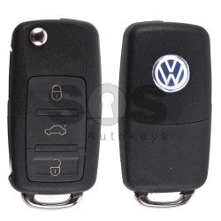 Key Shell (Complete - Flip) for VW Buttons:3 / Blade signature: HU66 / (Square) / (With Logo)