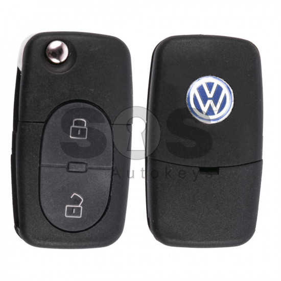 Key Shell (Complete - Flip) for VW Buttons:2 / Blade signature: HU66 / (Round) / (With Logo)